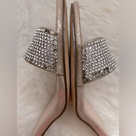 Nina Ankle Straps Rhinestones Rose Gold Satin Block Heels 8 - Picture 5 of 7